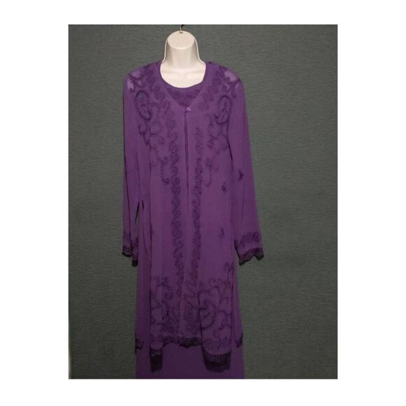 Lew Magram VINTAGE Women's Size Small Purple Embroidered 2 Piece Set Dress - Picture 8 of 10
